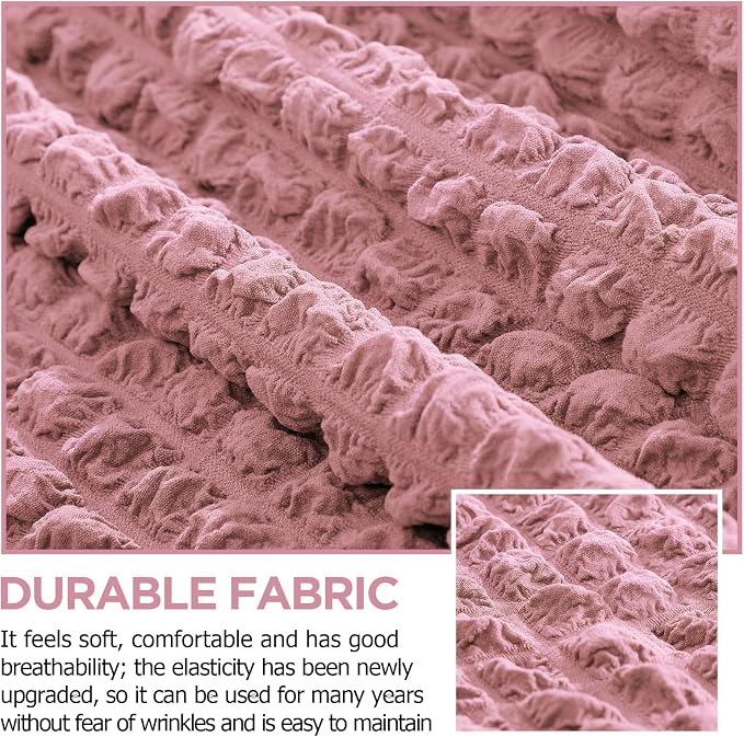 Fanfanwin 3 Pcs Sofa Slipcover Set for Couch Cushion Durable Washable High Elastic Stretchable Furniture Couch Covers with Skirt for Sofa Loveseat Arm Chair(Pink,Seersucker)