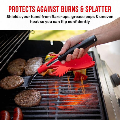 Grillbot Heat Resistant BBQ Heat Shield for Utensils, Protect Hands from Burns, Splatter & Flare-Ups, BPA-Free Silicone, Dishwasher Safe, Universal Fit, Perfect Grill Gift for Men (Red, Spider)
