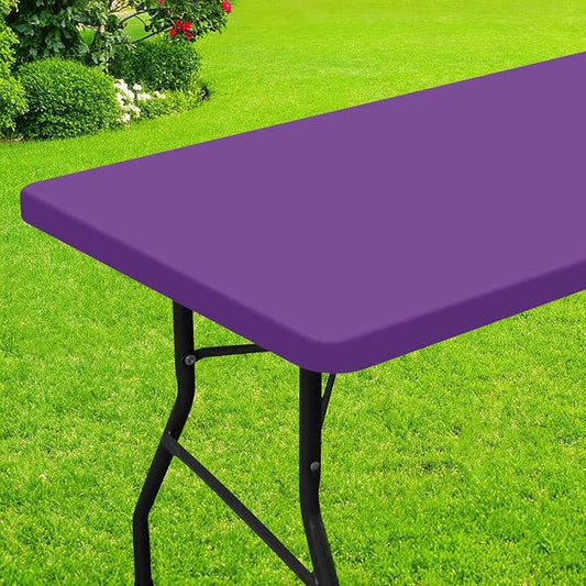 Smiry Rectangle Picnic Table Cloth, Waterproof Elastic Fitted Tablecloths for 6 Foot Tables, Washable Polyester Table Cover for Camping, Indoor and Outdoor (Purple, 30"x72")