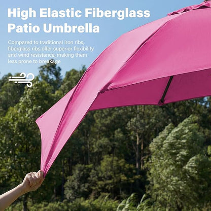 JEAREY 9FT Outdoor Patio Umbrella,Market Table Umbrella with 8 Fiberglass Ribs, Pool Umbrella with Tilt and Crank, UV Protection Lightweight & Wind-Resistant for Lawn, Garden, Deck and Backyard, Rose Pink