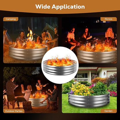 Raynesys 60 Inch Round Galvanized Fire Pit Ring, Silver Round Galvanized Fire Ring, 5 Feet Diameter Fire Pit, Outdoor Pits for Backyard, Camping, Bonfire