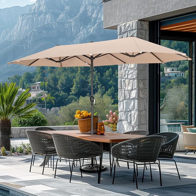 GREEN PARTY 13 ft Outdoor Patio Umbrella, Large Rectangular Table Umbrellas | Double-Sided, UV & Fade Resistant Canopy for Deck Poolside Garden Backyard, Market Umbrella with Crank & 1.5" Pole, Beige