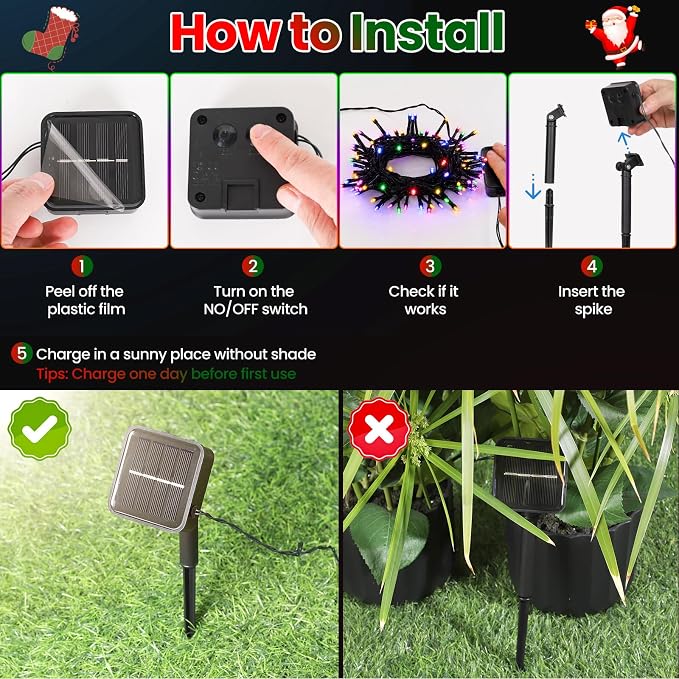 Solar Christmas Lights Outdoor Waterproof Solar Powered String Lights for Christmas Decorations, Total 100LED 45FT for Yard Pathway Garden Fence, 8 Modes 50LED x 2 Packs, Colorful