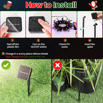 Solar Christmas Lights Outdoor Waterproof Solar Powered String Lights for Christmas Decorations, Total 100LED 45FT for Yard Pathway Garden Fence, 8 Modes 50LED x 2 Packs, Colorful