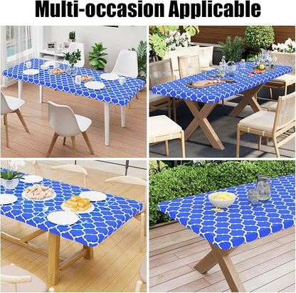 Smiry Picnic Fitted Table Cover, 4 Foot Flannel Backed Vinyl Tablecloth | Waterproof Elastic Stretch Table Cloth, Wipeable Plastic Tablecloth for Camping, Indoor & Outdoor (Blue, 30" x 48")