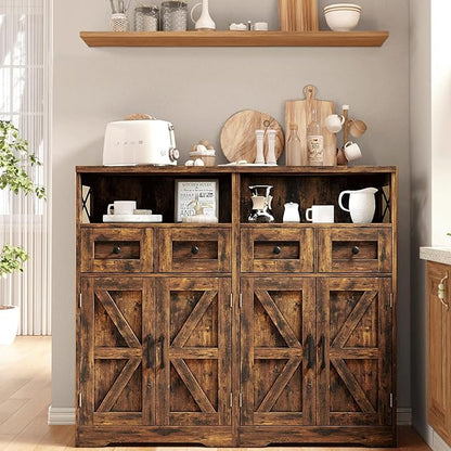 Befrases Farmhouse Storage Cabinet with Drawers and Shelves, Kitchen Pantry Storage Cabinet, Floor Hutch Cupboard for Dining Living Room Home Office, Rustic Brown