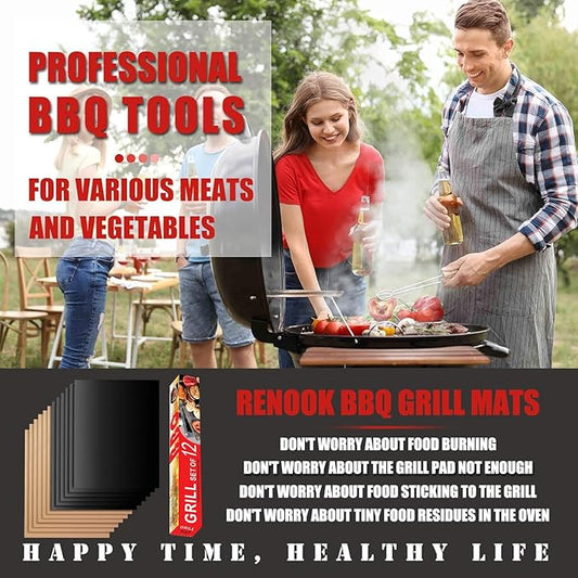 Set of 12 (6 Black+6 Copper) Grill Mats for Outdoor Grill, BBQ Grilling Mat for Gas Grill, Non-Stick Cooking Sheets, Oven Liners, 15.75 X 13 Inch