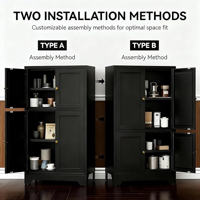 43" H Black Small Pantry Cabinet,Metal Storage Cabinets,Small Food Storage Cabinets