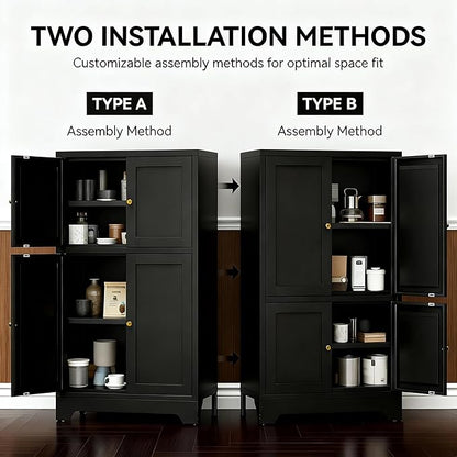 43" H Black Small Pantry Cabinet,Metal Storage Cabinets,Small Food Storage Cabinets