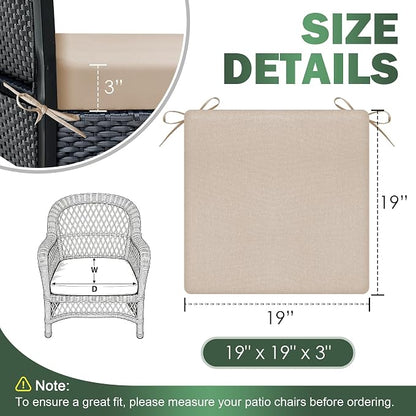 Outdoor Chair Cushions Set of 2, 19x19x3 Inch Waterproof & Fade Resistant Patio Furniture Seat Cushions with Ties, Square Outdoor Dining Chair Cushions for Lawn, Garden, Deck & Yard, Beige