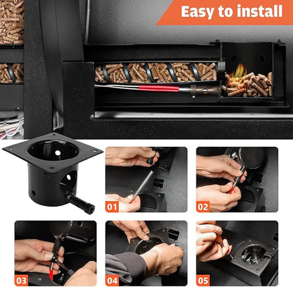 Upgraded Fire Burn Pot and Hot Rod Ignitor Kit Replacement Parts for Traeger, Pit Boss & Camp Chef Pellet Grill Smoker, Durable Fire Burner Pot with Ash Remover, Screws & Fuse, Enamel Fire Pot