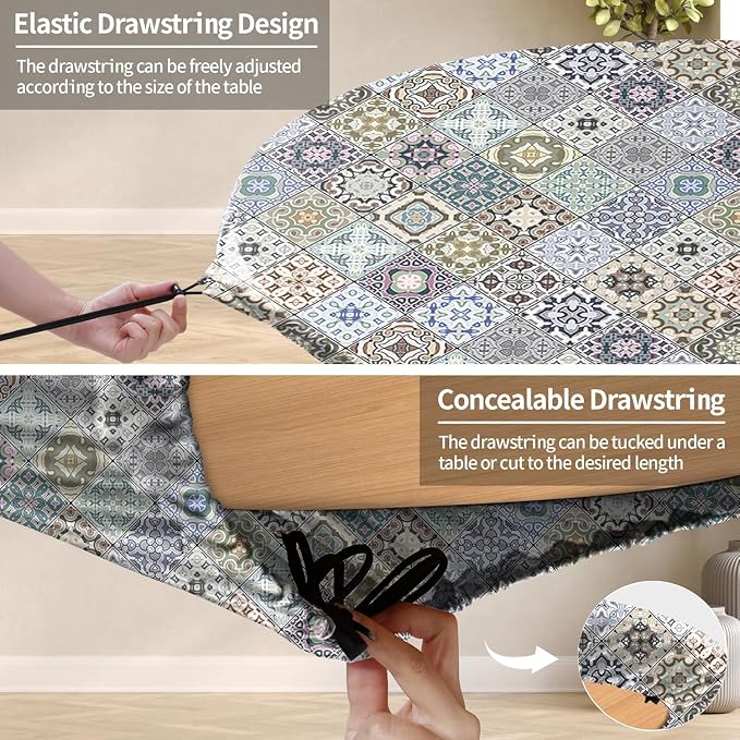 opstellen Fitted Round Tablecloth for 36-44" Tables Wrinkle Free Table Cover Minimalist Farm House Decor Kitchen Studio Apartment Gadget Canping Patio Appliances Country Romantic Closing Home Gifts