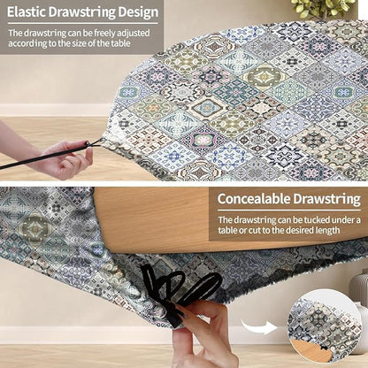opstellen Fitted Round Tablecloth for 36-44" Tables Wrinkle Free Table Cover Minimalist Farm House Decor Kitchen Studio Apartment Gadget Canping Patio Appliances Country Romantic Closing Home Gifts