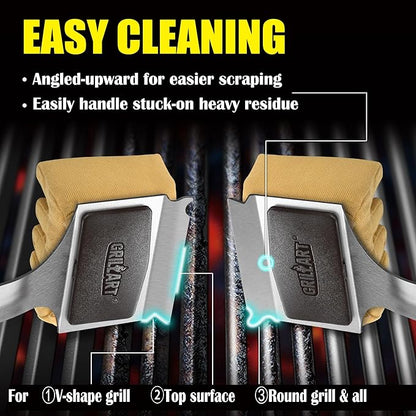 GRILLART Grill Brush for Outdoor Bristle Free - Reinforced Grill Scraper BBQ Brush - Replaceable Head Barbecue Grill Cleaning Brush - Safe BBQ Accessories Grill Tools for Men/Dad - Deep Clean