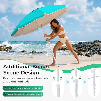 JEAREY 6.5ft Sun Shade Umbrellas, Portable Umbrella with Stand, Lightweight Sun Protection Free Standing Sport Umbrella for Outdoor Sports, Camping, Fishing, Patio, Beach, Peacock Blue