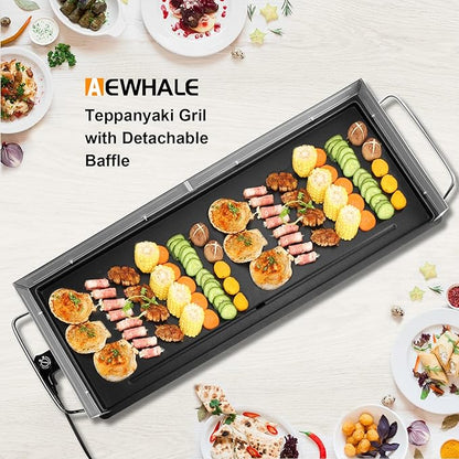 AEWHALE 35" Electric Nonstick Extra Large Griddle Grill-Teppanyaki Grill BBQ Indoor/Outdoor with Adjustable Temperature,Detachable for Easy Cleaning,Extra Wide(3m cable)