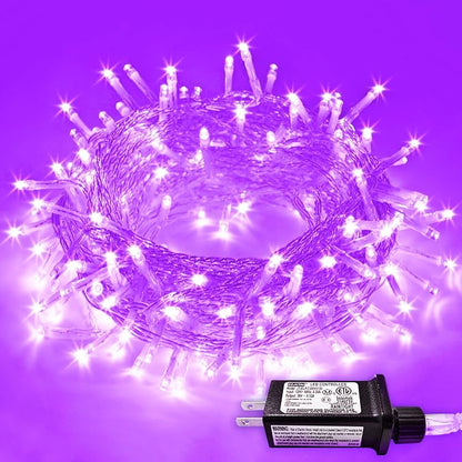 JMEXSUSS 200 LED Purple String Lights Indoor Outdoor Clear Wire | 66ft, Plug in, 8 Modes, Connectable Halloween Lights for Tree Fireplace Bedroom Garden Party Xmas Decorations