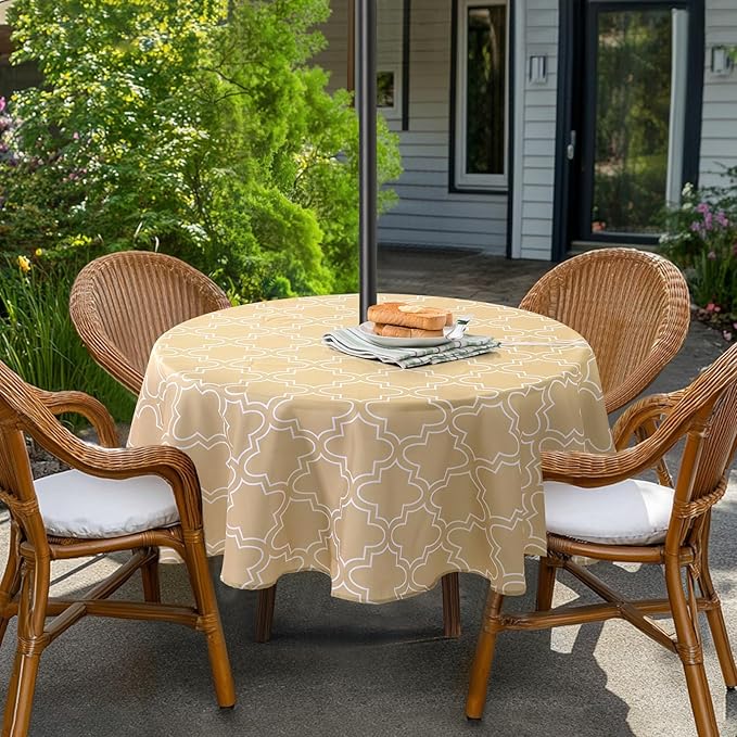 Lamberia 60" Round Patio Tablecloth with Umbrella Hole and Zipper, Waterproof Outdoor Table Cover for Patio, Backyard, BBQ, Picnic & Indoor Dining, Washable Polyester Circular Tablecloth