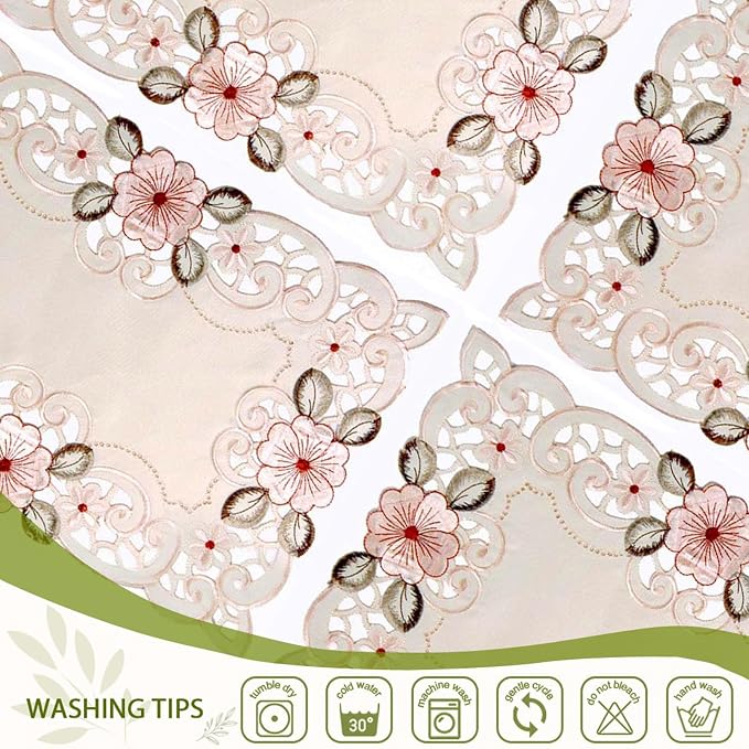 LeLehome Set of 4 Flower Embroidered Placemats, Oblong Beige Rose Lunchmats Place Mats, Home Kitchen Dining Restaurant Party Indoor Decor Rectangular Table Mats, 18 Inch X 12 Inch