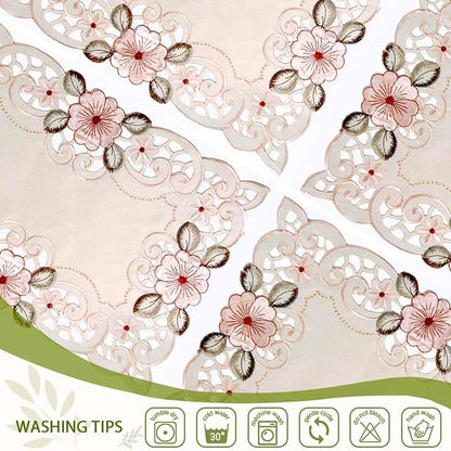 LeLehome Set of 4 Flower Embroidered Placemats, Oblong Beige Rose Lunchmats Place Mats, Home Kitchen Dining Restaurant Party Indoor Decor Rectangular Table Mats, 18 Inch X 12 Inch
