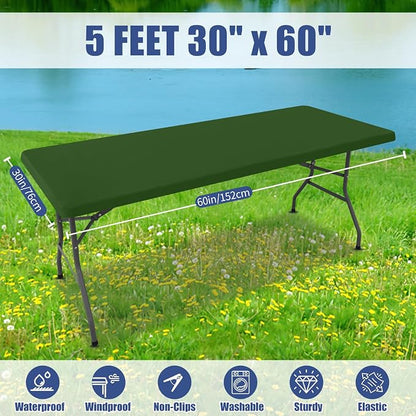 Moosfor 2 Pack Rectangle Spandex Fitted Table Cloth, 5FT Elastic Tablecloth | Washable Picnic Table Cover, Stretch Waterproof Table cloths for Party, Patio, Dining, Kitchen, 30" x 60", Olive Green