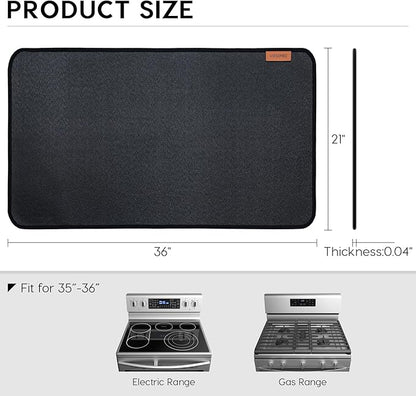 Fireproof Stove Top Covers for Electric Stove, Heat Resistant Glass Top Protector, Flat Oven Cover Mat for Kitchen Cooktop (Black, 36x21 Inch)
