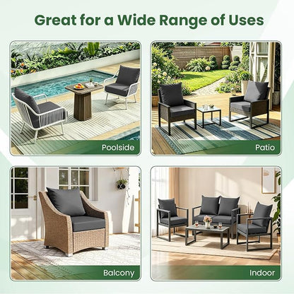Patio Cushions for Outdoor Furniture, 24x24 Outdoor Couch Cushions, Waterproof & Fade-Resistant Patio Chair Cushions with Removable Cover, Replacement Outdoor Deep Seat Cushion, Dark Grey (Set of 6)