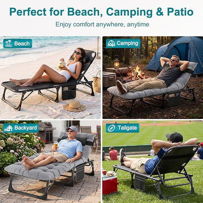 ABORON 2PK Chaise Lounge Chair,5 Positions Padded Outdoor Tanning Chair,Heavy Duty Portable Lounge Chair for Outdoor Sunbathing Patio Pool Lawn Deck Poolside,Support up to 440 Lbs