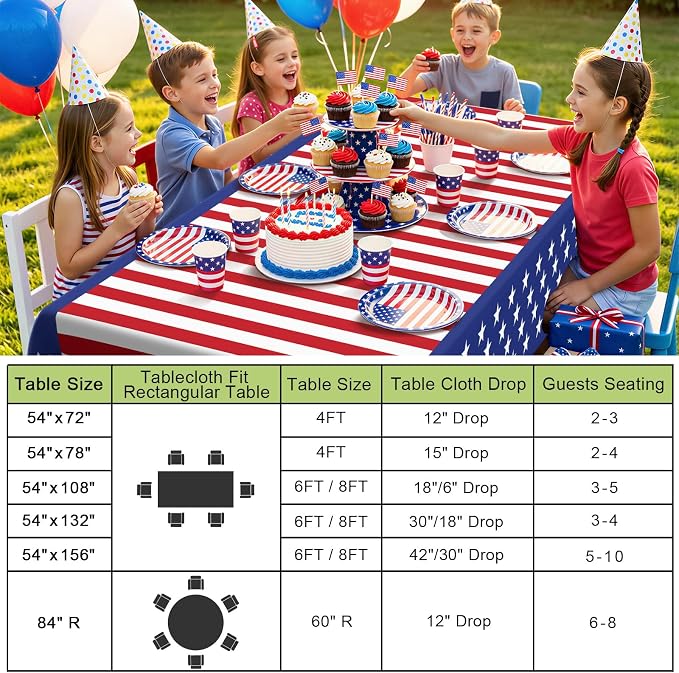 Smiry Disposable Table Cloth 3 Pack, 54 x 108 Inch Waterproof Plastic Tablecloth, Decorative Rectangle Table Covers for Party, Birthday, Picnic, American Flag