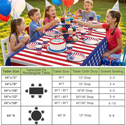 Smiry Disposable Table Cloth 3 Pack, 54 x 108 Inch Waterproof Plastic Tablecloth, Decorative Rectangle Table Covers for Party, Birthday, Picnic, American Flag