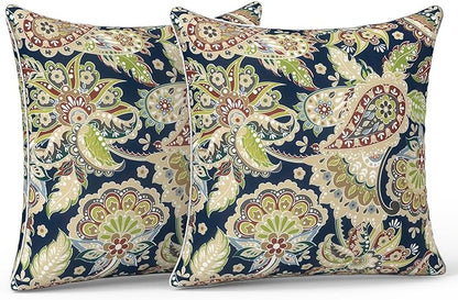 LVTXIII Outdoor/Indoor Pillow Covers, Patio Fade Resistant Throw Pillow Covers ONLY, Waterproof Farmhouse Accent Cushion Cases for Sofa Patio Couch Decoration 20"x20" Set of 2, Paisley Sapphire Blue