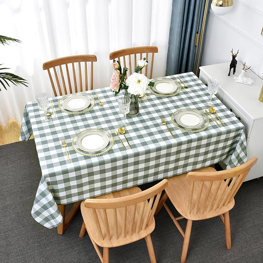 Classic Gingham Plaid Tablecloth Fabric - Rectangular 58x102 Inch Water Resistant Checked Table Cloth for Indoor/Outdoor Use - Table Cover for Kitchen, Picnics, Gardens, and Parties