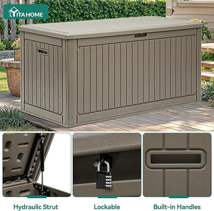 YITAHOME 320 Gallon Large Deck Box with Divider & Side Handles, Outdoor Double-Wall Storage for Patio Furniture Cushions, Garden Pool Accessories, Waterproof & Lockable