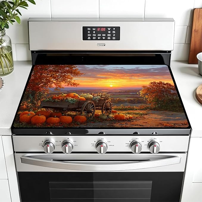 Multi-Design Stove Cover for Glass/Electric Stoves - 3-in-1 Heat-Resistant Protector Mat, Non-Slip Drying Rack 28"x20"