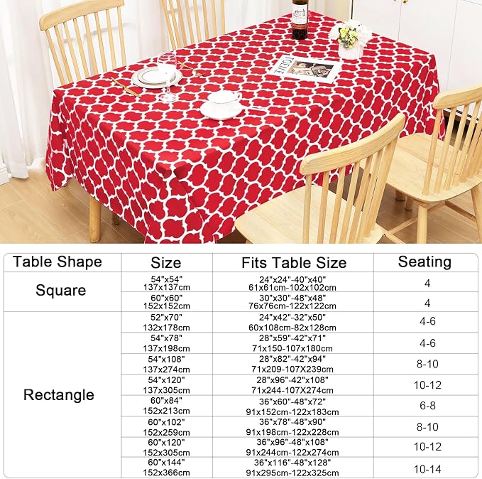 Smiry Rectangle Table Cloth, Waterproof Vinyl Tablecloth with Flannel Backing for Rectangle Tables, Wipeable Spillproof Plastic Tablecloths for Dining, Camping, Indoor and Outdoor (60"x84", Red)