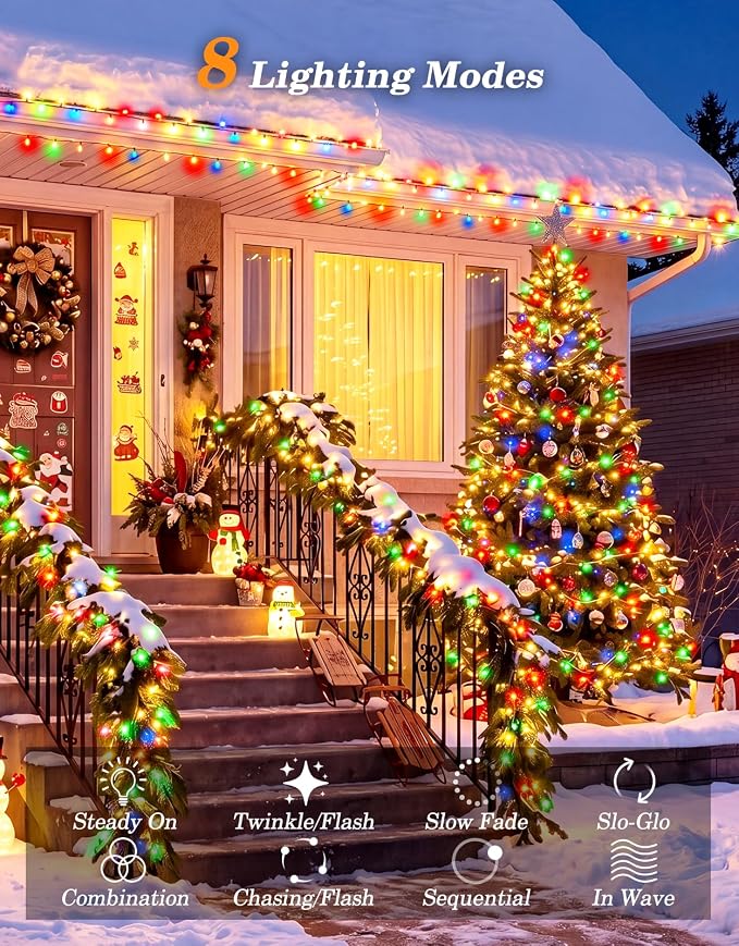 LitHome 2 Pack Solar String Lights Outdoor with Remote, Total 200LED 66FT | Solar Christmas Lights Outside Waterproof, 8 Modes String Light for Xmas Patio Garden Party Yard Tree Decor, Multicolor