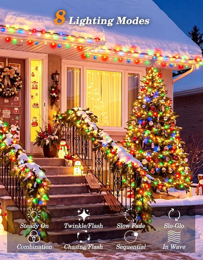 LitHome 2Pack Solar String Lights Outdoor with Remote, Total 400LED 132FT | Solar & USB Powered Christmas Lights with Remote,8 Mode Waterproof String Light for Patio Garden Yard Tree Decor,Multicolor