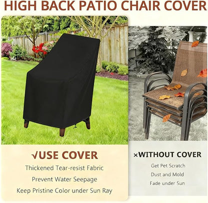 High Back Patio Chair Cover,Waterproof Covers for Stackable Dining Chairs,Outdoor Patio Furniture Seating Set Shield (27”W x 30”D x 42”H,2-Pcs)