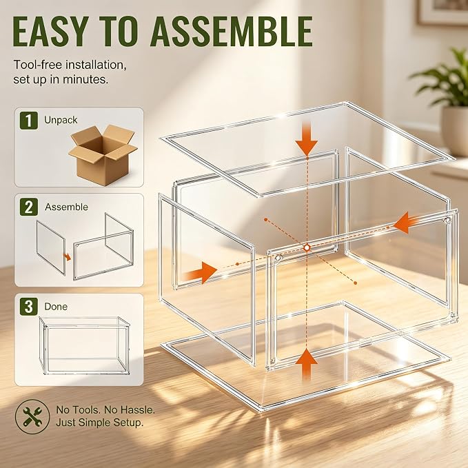 12 Pack Clear Acrylic Shoe Box, Stackable Organizer for Everyday Footwear | Fits size 14 sneakers,casual shoes and athletic footwear.Clear acrylic design with magnetic door & dustproof storage. 12 Pack