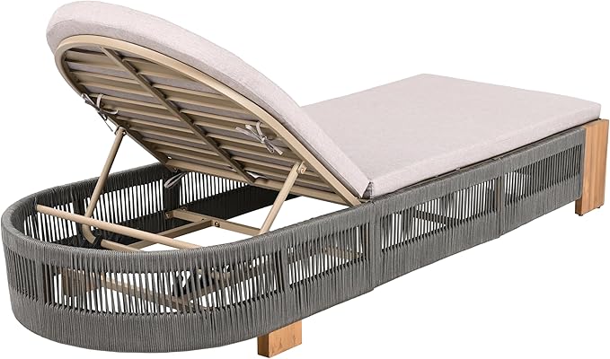 Merax Outdoor Chaise Lounge Chair with Adjustable Backrest & Waterproof Cushion - Acacia Wood Pool Sun Lounger for Patio, Beach, Yard, Garden, Grey