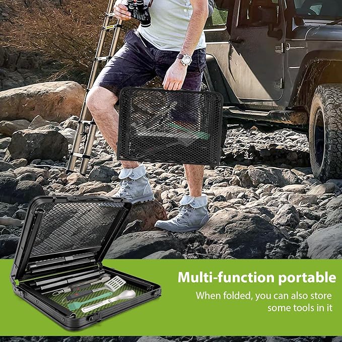 GDDGHS 2x1.3 FT Folding Camping Table Foldable Grill Table for Outdoor BBQ, Metal Portable Camping Grill Stand with Mesh Desktop, Adjustable Height Lightweight BBQ Tables Black