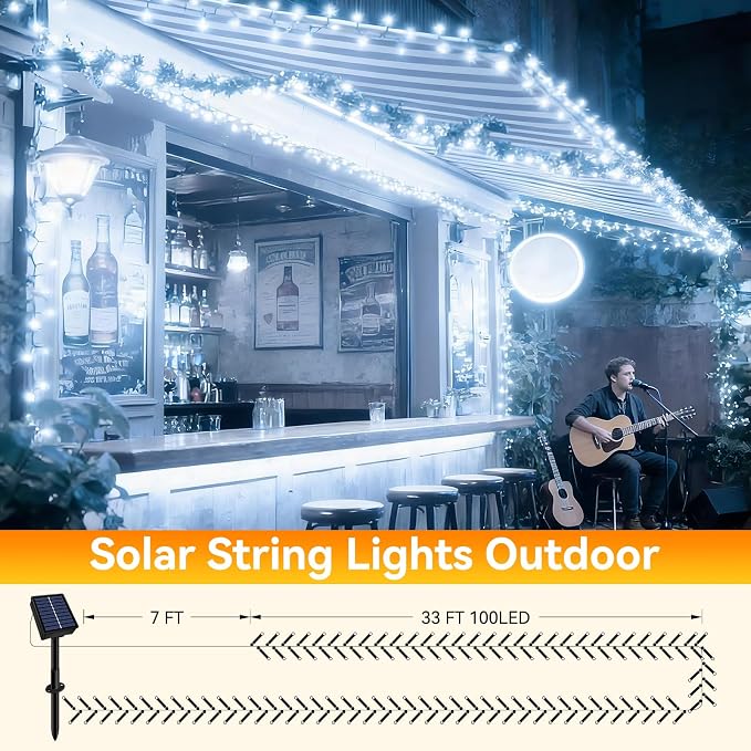 Solar String Lights Outdoor Waterproof 2 Pack Total 66ft 200LED White | 8 Modes Twinkle Lights Solar Fairy Lights for Patio, Garden Yard Party Wedding Tree Christmas Halloween Decoration