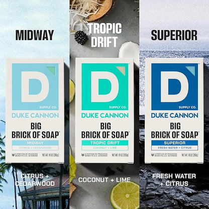 Duke Cannon Big Brick of Soap for Men 3 Pack – Midway, Superior & Tropic Drift – Large 10 oz Triple-Milled Bar Soap – Long-Lasting Masculine Body Soap Variety Set