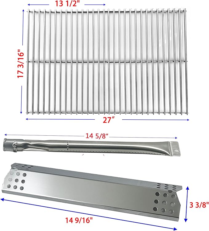 Kit DG145 Replacement for Grill Master 720-0697, for Nexgrill 720-0697, 720-0783C, 720-0783E, for Sunbeam 720-0697 Gas Grill Models Burner Tube, Heat Plates,Stainless Steel Cooking Grid