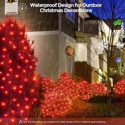 WBao Christmas Net Lights, 360LED 11.5ft x 6.9ft Christmas Lights with 8 Modes, Timer, End to End Connectable, Waterproof Design for Lawn, Bushes, Trees Outdoor Xmas Decorations, Red
