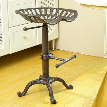 Sungmor 26-32 Inch Adjustable Cast Iron Swivel Bar Stool - Antique Brown | Vintage Industrial Barstool with Ergonomic Seat & Footrest for Home Bar Bistro Counter Height Dining Decor Accent