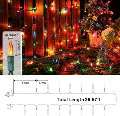 Toodour Multicolor Christmas Lights, 25ft 100 Count Incandescent Christmas String Lights, UL Certified Connectable Green Wire Xmas Lights for Tree, Holiday, Party, New Year, Indoor Xmas Decorations