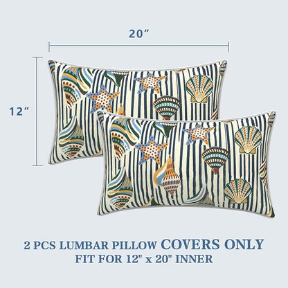 LVTXIII 2 Pack Outdoor Lumbar Pillow Covers 12x20 Inch with Piping, Water-Repellent Back Cushion Covers ONLY for Patio Furniture, Sofa, Garden Bench, Cabana Shells