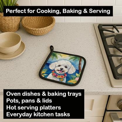 Caroline's Treasures Bichon Frise Luau Pair of Pot Holders Kitchen Heat Resistant Pot Holders Sets Oven Hot Pads for Cooking Baking BBQ, 7 1/2 x 7 1/2