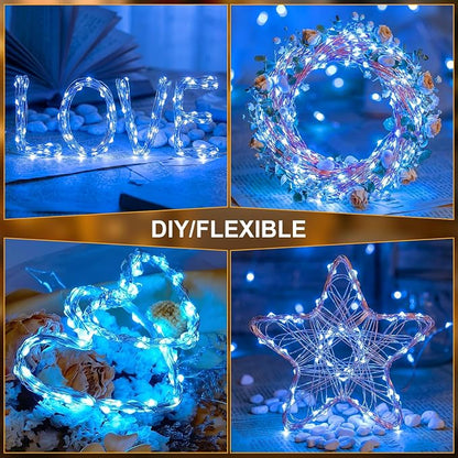 Solar String Lights 2 Pack Total 66FT 200LED Solar Fairy Lights Outdoor Waterproof 8 Lighting Modes Twinkle Lights for Patio, Garden Yard Party Wedding Tree Christmas Halloween Decoration, Blue